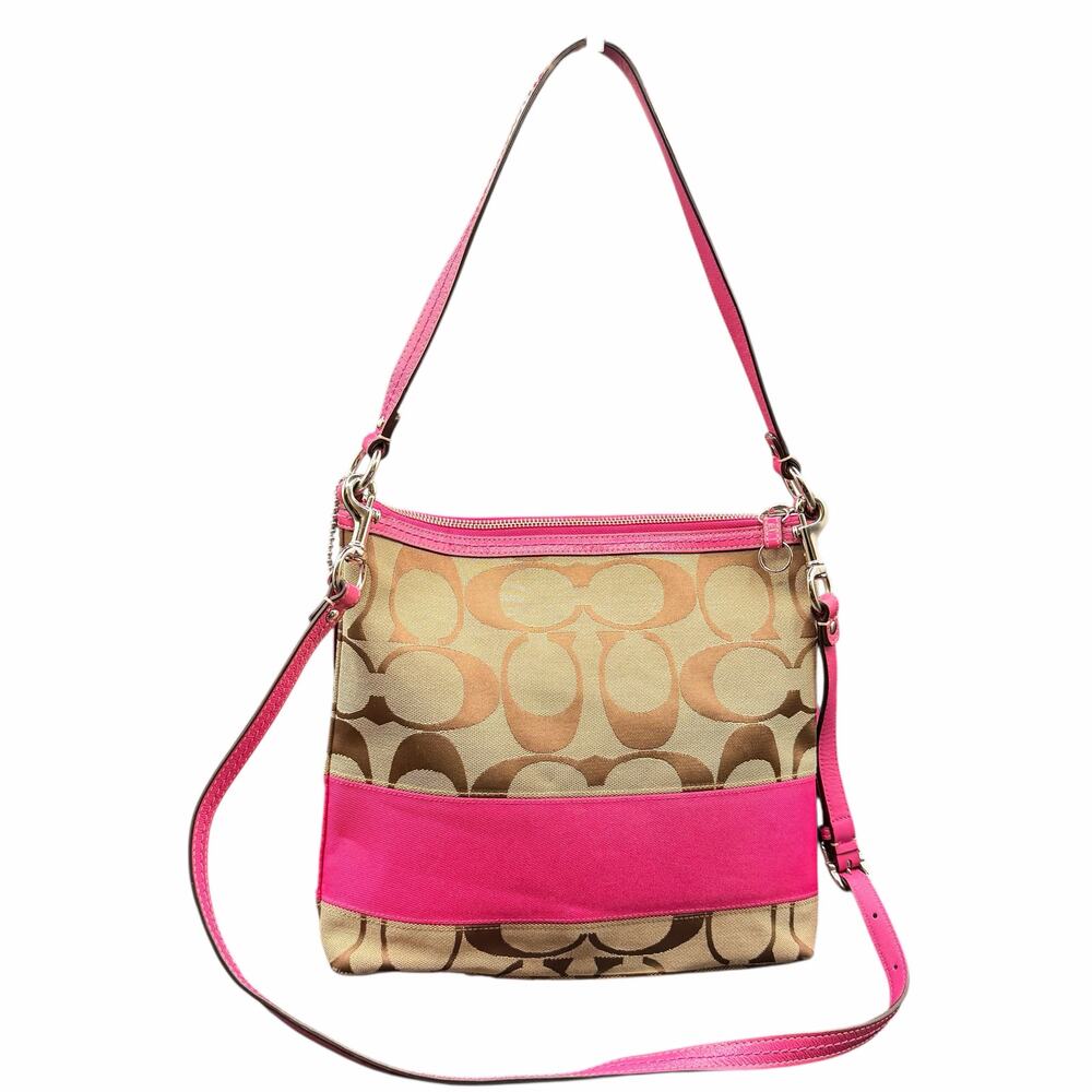 Coach Signature Pink Stripe Crossbody Bag F13674 Canvas & Leather